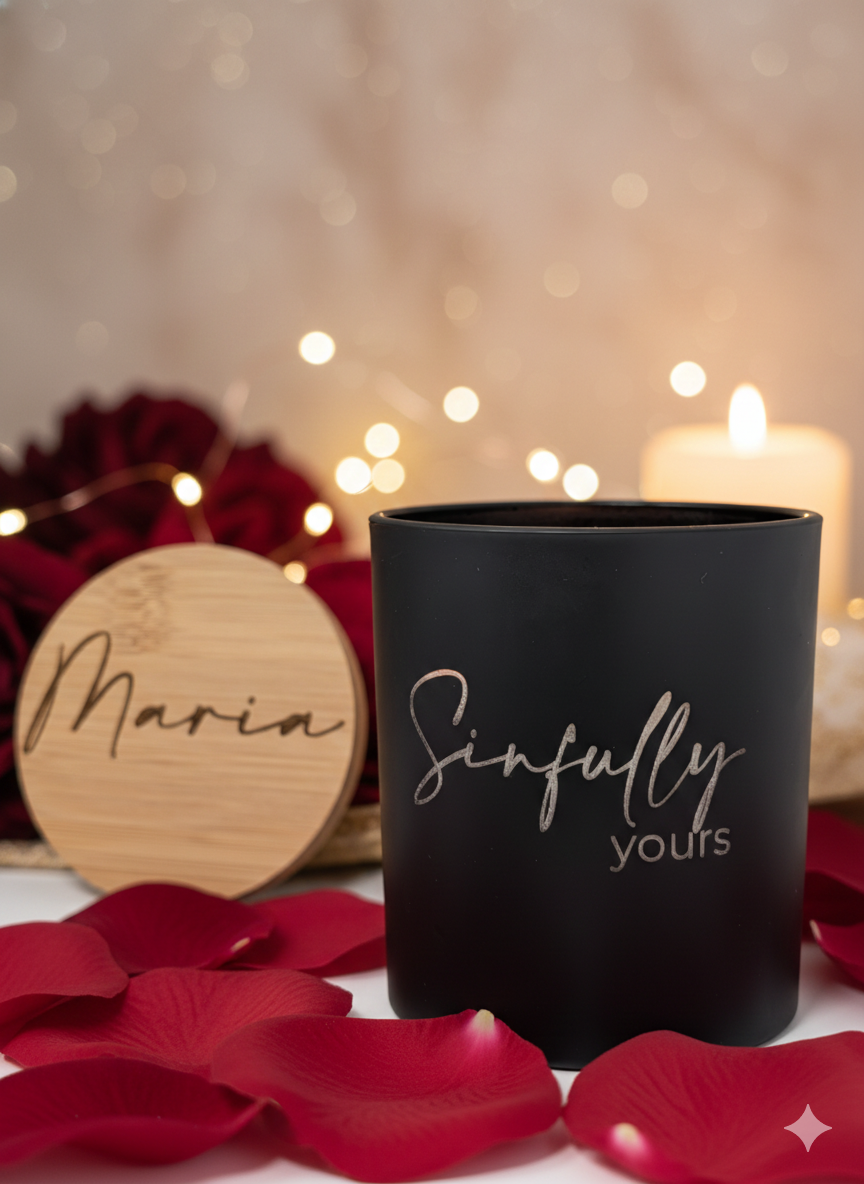 Personalized Candle – Engraved Black Jar Luxury Candle 10oz with Custom Wood Lid – Signature Scent Gift