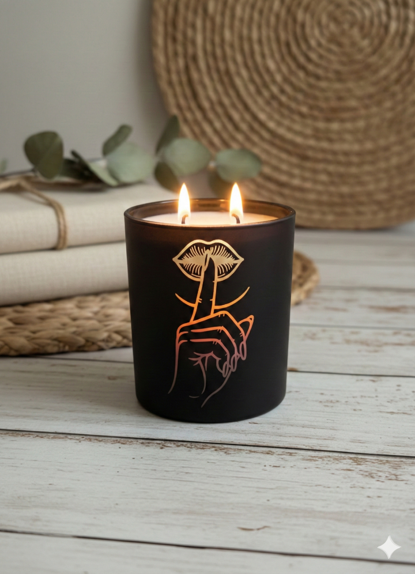 Personalized Candle – Engraved Black Jar Luxury Candle 10oz with Custom Wood Lid – Signature Scent Gift