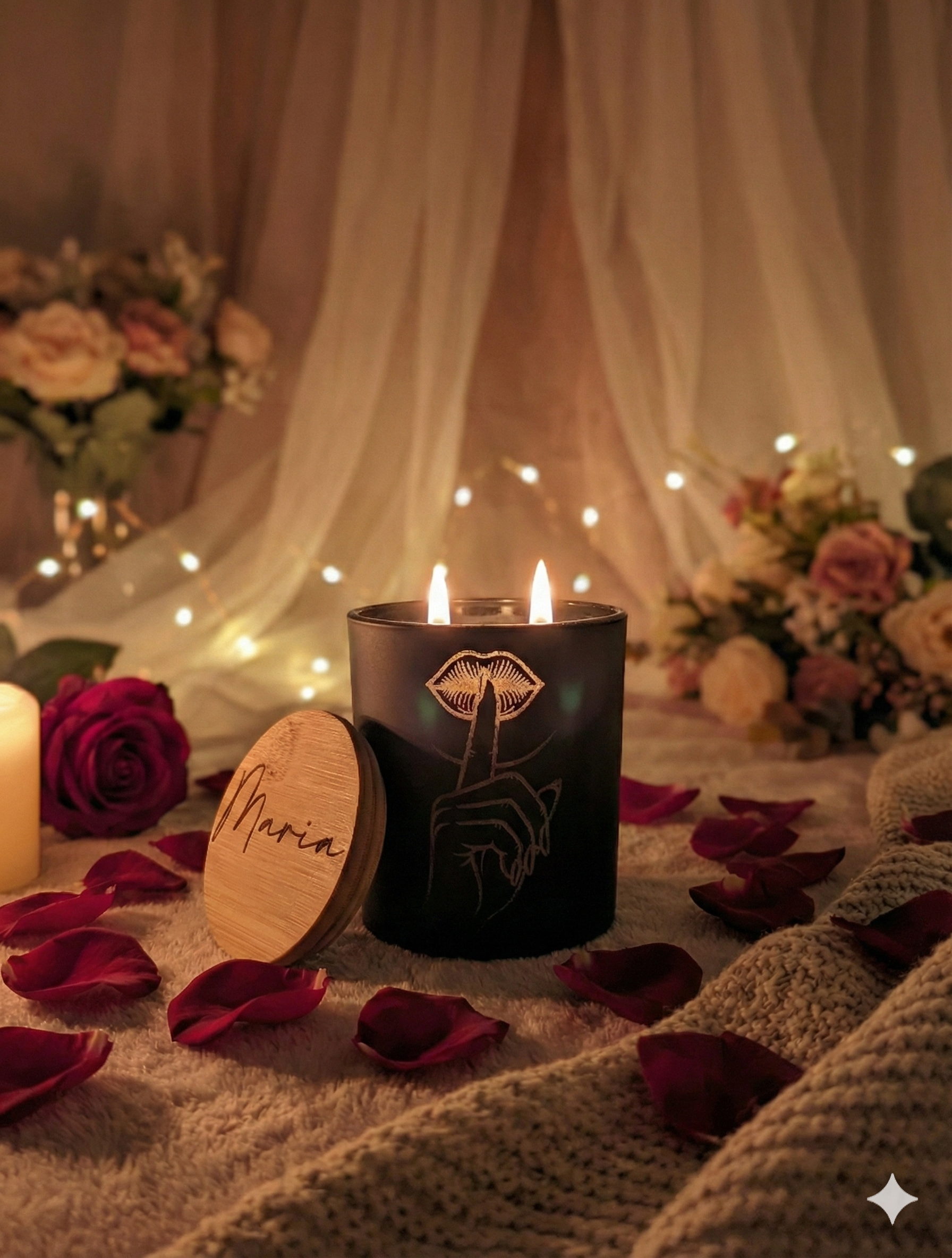 Personalized Candle – Engraved Black Jar Luxury Candle 10oz with Custom Wood Lid – Signature Scent Gift