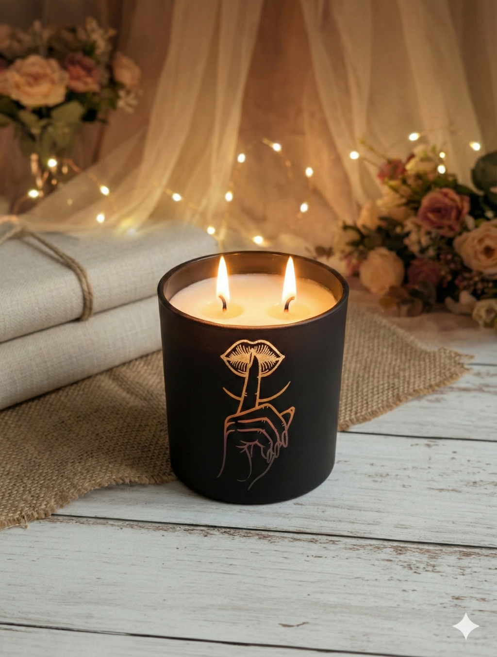 Personalized Candle – Engraved Black Jar Luxury Candle 10oz with Custom Wood Lid – Signature Scent Gift
