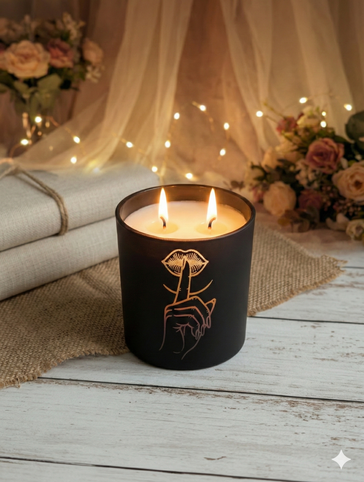 Personalized Candle – Engraved Black Jar Luxury Candle 10oz with Custom Wood Lid – Signature Scent Gift