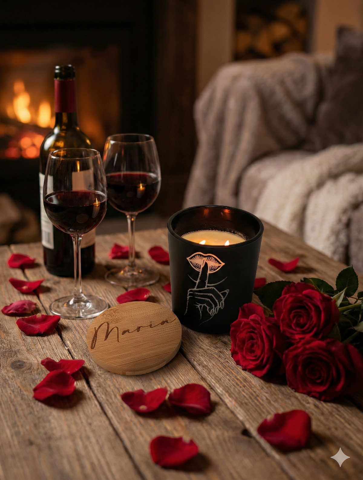 Personalized Candle – Engraved Black Jar Luxury Candle 10oz with Custom Wood Lid – Signature Scent Gift