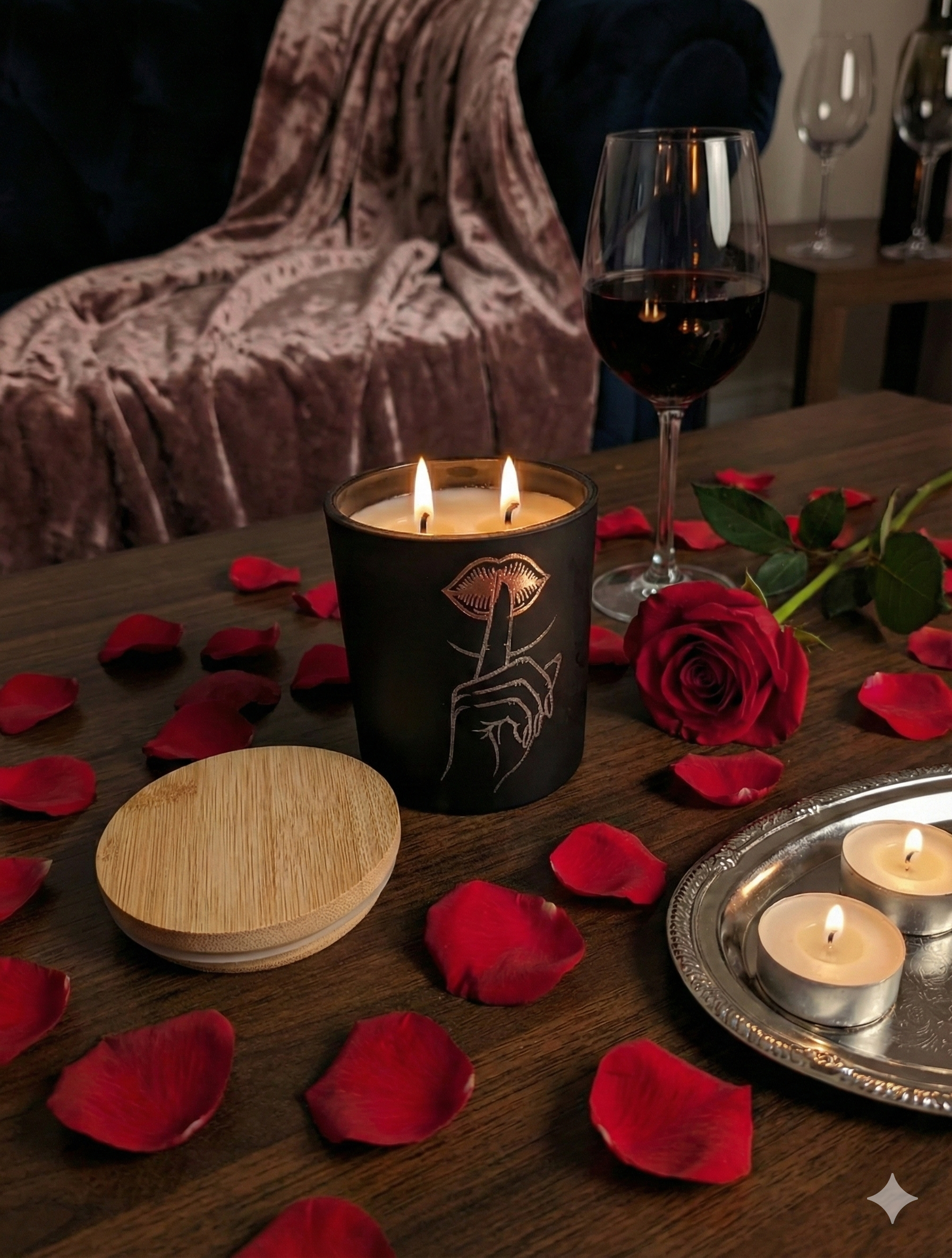 Personalized Candle – Engraved Black Jar Luxury Candle 10oz with Custom Wood Lid – Signature Scent Gift