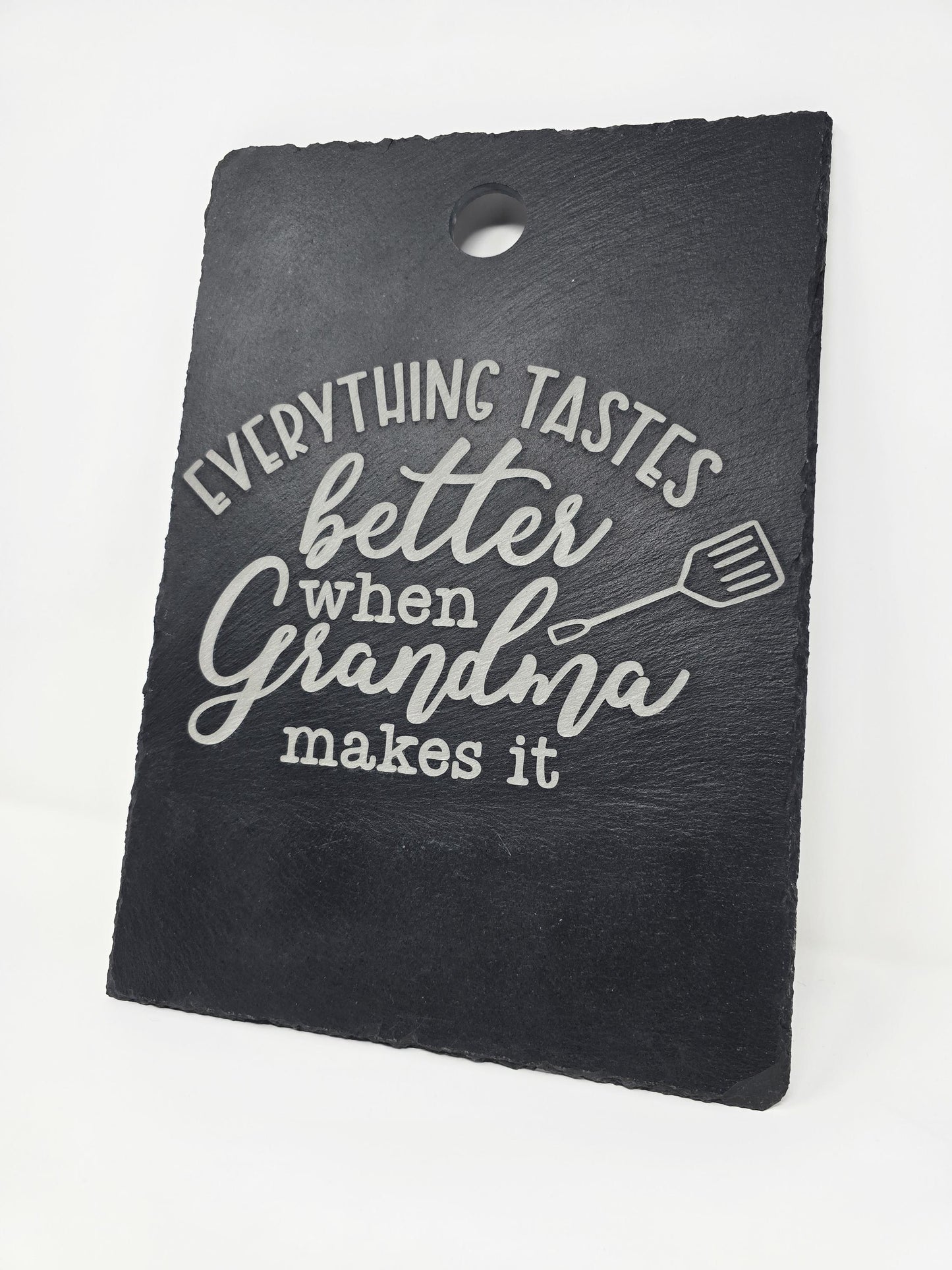 Engraved Cutting Board – “Everything Tastes Better When Grandma Makes It” – Gift for Grandma – Rustic Kitchen Decor – Personalized Board