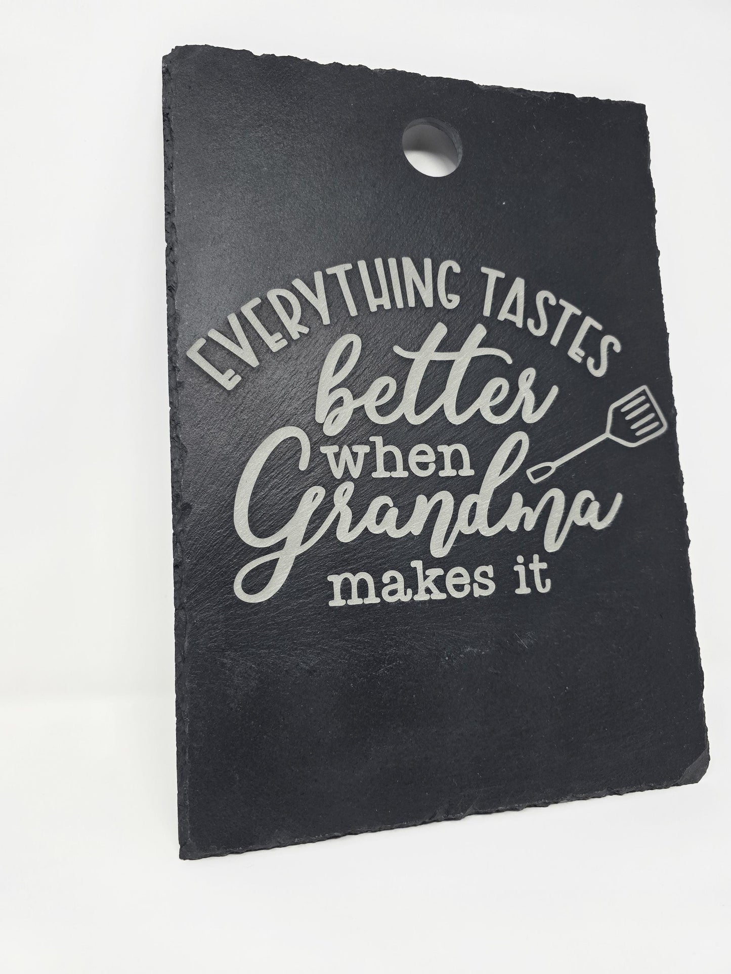 Engraved Cutting Board – “Everything Tastes Better When Grandma Makes It” – Gift for Grandma – Rustic Kitchen Decor – Personalized Board