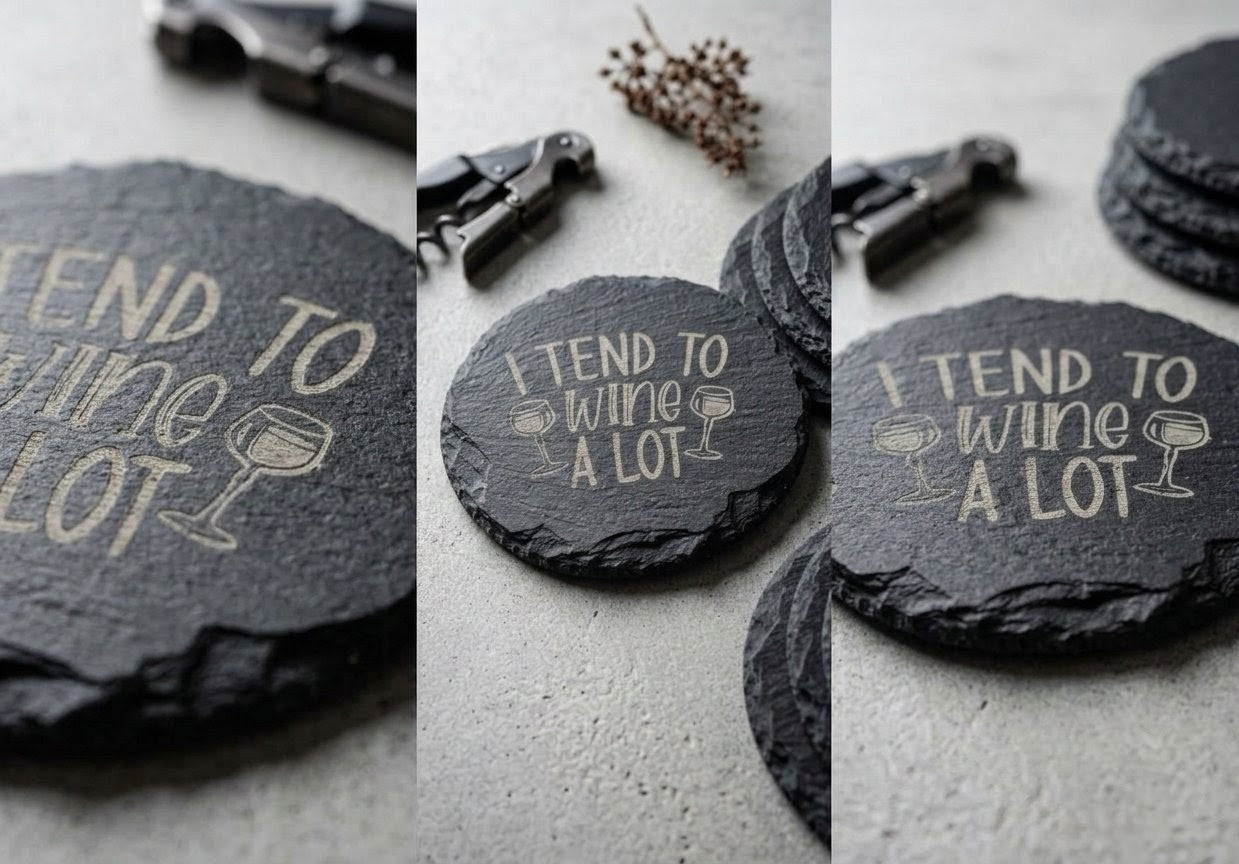 Engraved Slate Wine Coaster " I Tend To Wine A Lot", Customizable Housewarming Gift Set for Home Decor Slate Coaster, Custom Coaster, Gifts