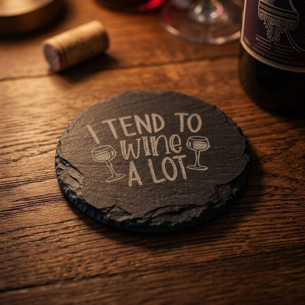 Engraved Slate Wine Coaster " I Tend To Wine A Lot", Customizable Housewarming Gift Set for Home Decor Slate Coaster, Custom Coaster, Gifts