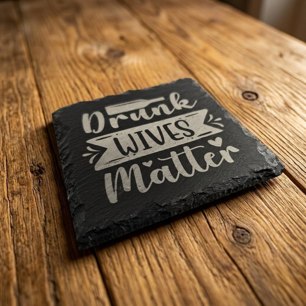 Engraved Slate Coaster Set: Drunk Wives Matter - Custom Housewarming Gift, Personalized Home Decor, set of 4 Slate coasters